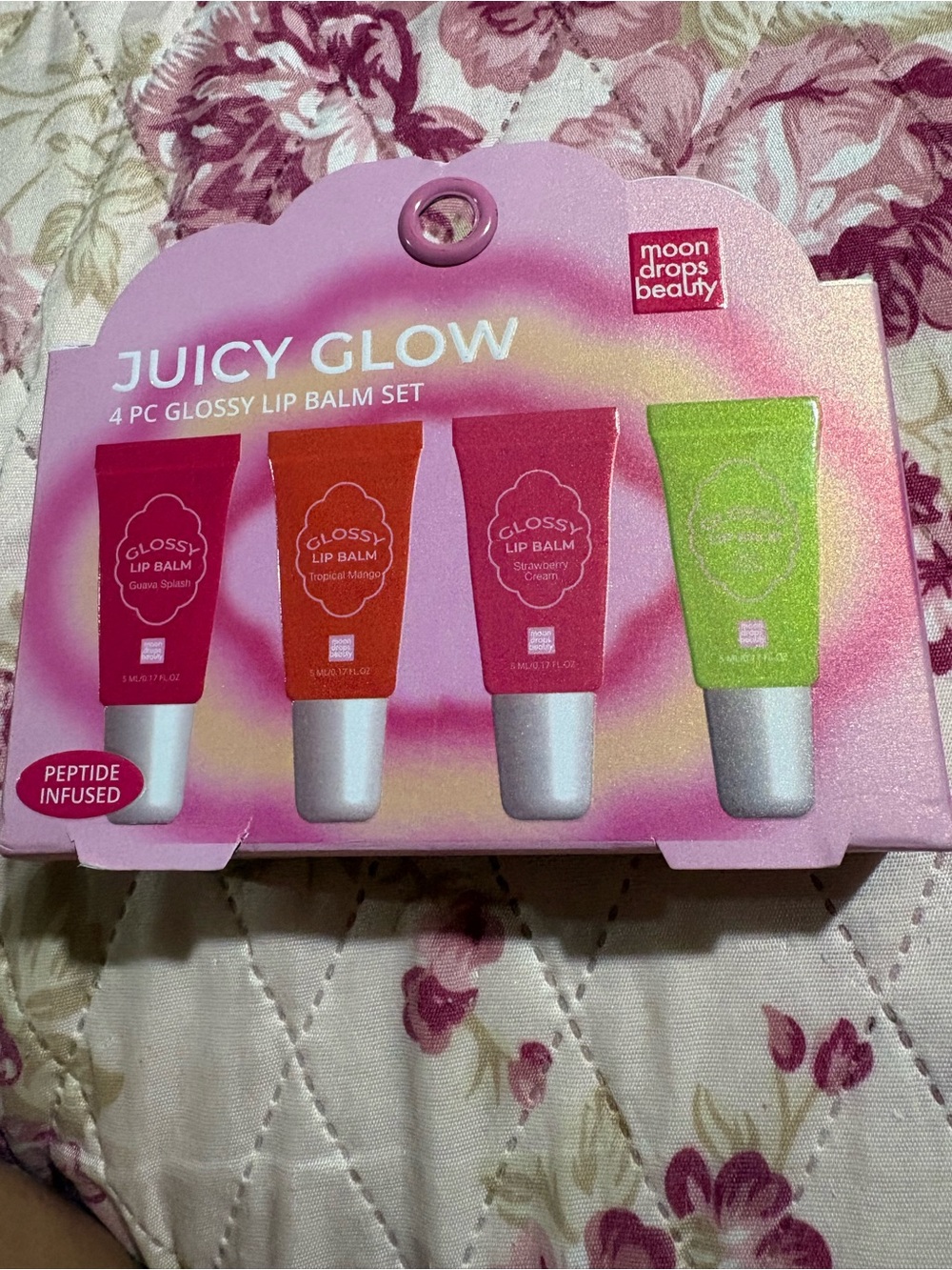 Juicy Glow 4‑Piece Glossy Lip Balm Set - Pink, Red, Orange, Green